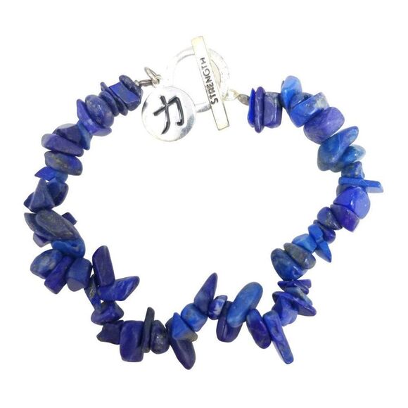 Vintage Sterling Silver Clasp Blue Beaded Bracelet, Strength Mantra, Estate - Picture 1 of 7